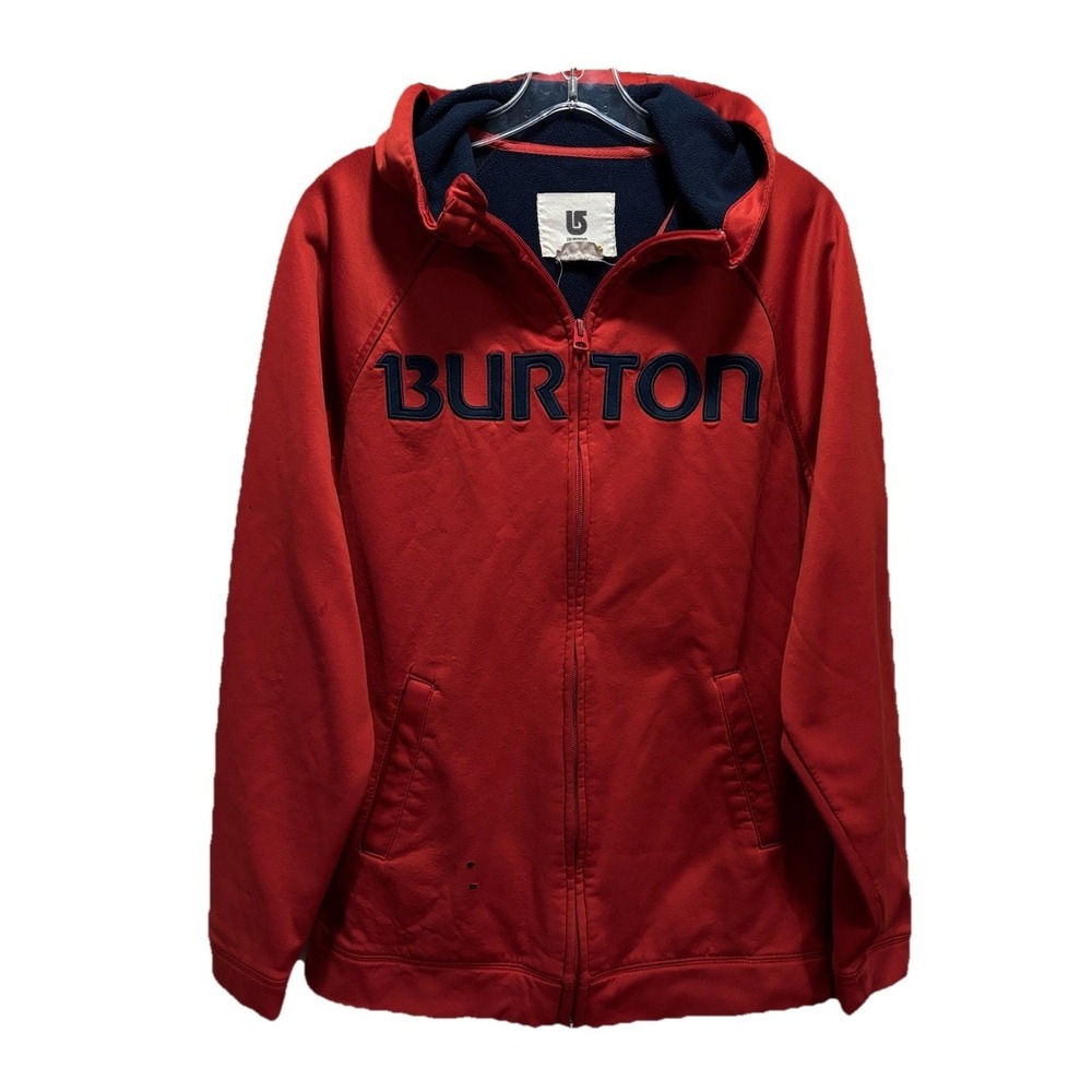 Burton Red/Navy Full Zip Hoodie Jacket Fleece Lined Snowboard Size M Embroidered